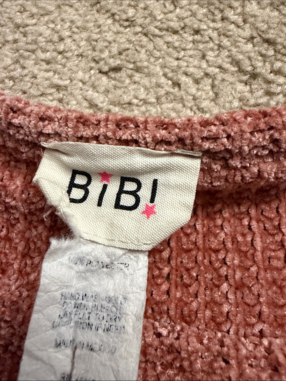 BiBi Waffle-Knit Crew Pullover in Dusty Rose with Kangaroo Pocket Size Medium - Picture 6 of 6